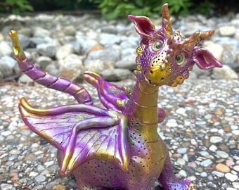 Handmade Polymer Clay Dragon Sculpture: Metallic Fantasy Figurine