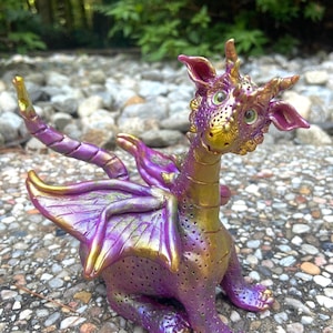 Polymer Clay Dragon Sculpture, Handmade Miniature Fantasy Dragons Figurine, OOAK Custom Art Figurines, Mythical Creatures for Room Decor