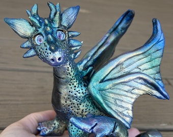 Handmade Clay Dragon Sculpture, OOAK Polymer Dragons, Cute Fantasy Creatures Figurines, Dragon Art Figure