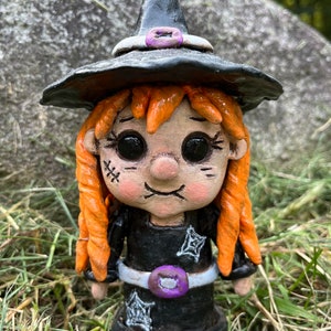 Spooky Cute Witch Figurines for Halloween Decor, OOAK Fantasy Sculpture, Original Art for Fall Shelf Sitter, Witchy Monster Statue