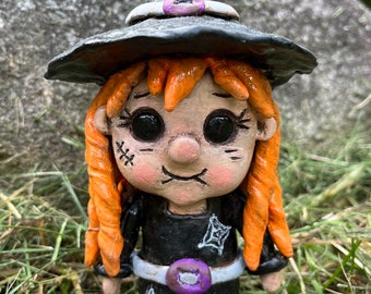 Witch Figurines for Halloween Decor, OOAK Witch Sculpture, Original Art