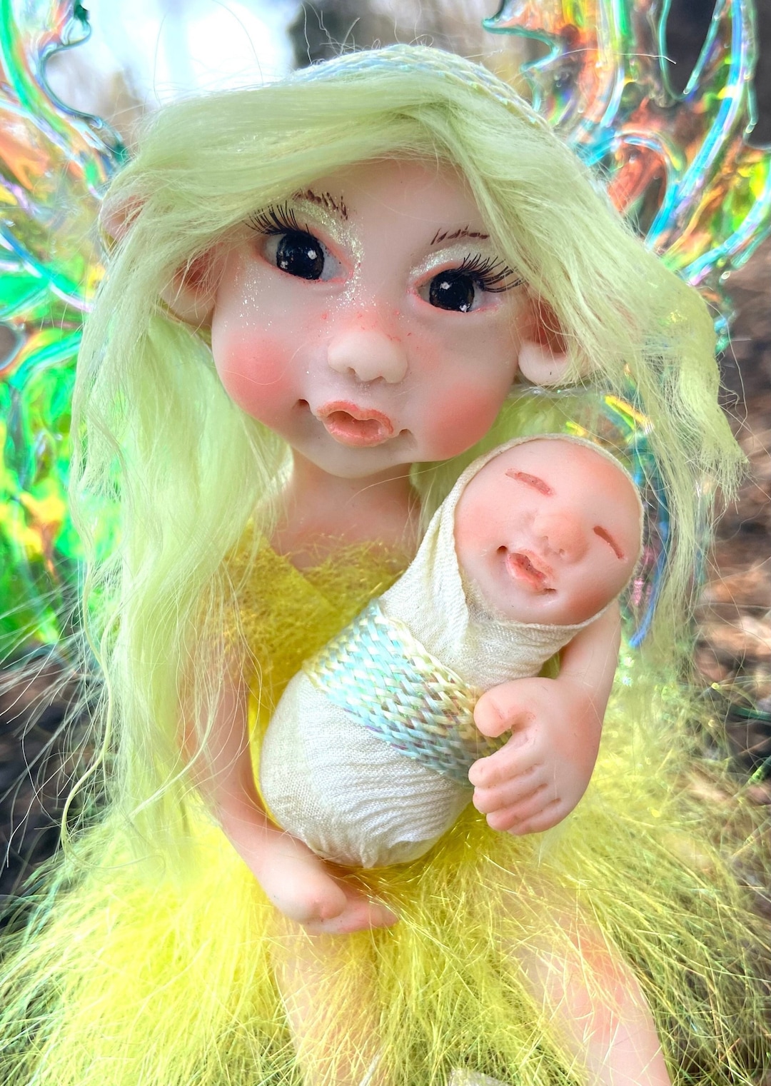 OOAK Fairy Figurine With Baby Fae, Hand Sculpted Fairy Art Dolls, Fairy