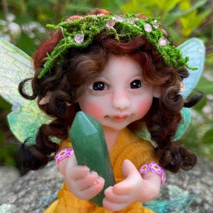 Magic Fairies, Fairy Sculpture with Aventurine Green Crystal, Figurines for Faerie Decor image 6