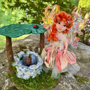 Whimsical Fairy Sculpture with Wishing Well, OOAK Fairies for Indoor Garden, Forest Faery Figurines, Fantasy Art Dolls, Handmade Faeries