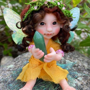 Magic Fairies, Fairy Sculpture with Aventurine Green Crystal, Figurines for Faerie Decor image 3