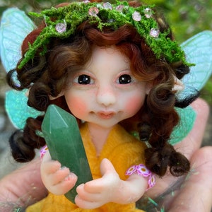 Magic Fairies, Fairy Sculpture with Aventurine Green Crystal, Figurines for Faerie Decor image 10