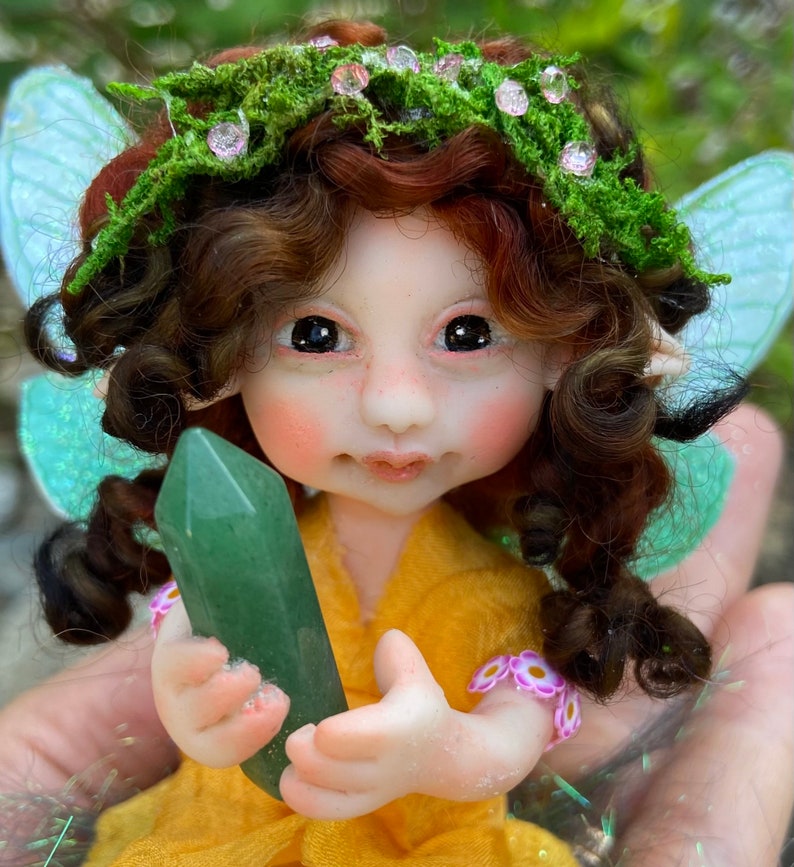 Magic Fairies, Fairy Sculpture with Aventurine Green Crystal, Figurines for Faerie Decor image 10