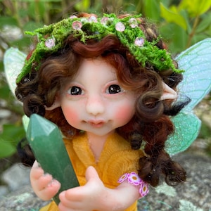 Magic Fairies, Fairy Sculpture with Aventurine Green Crystal, Figurines for Faerie Decor image 5