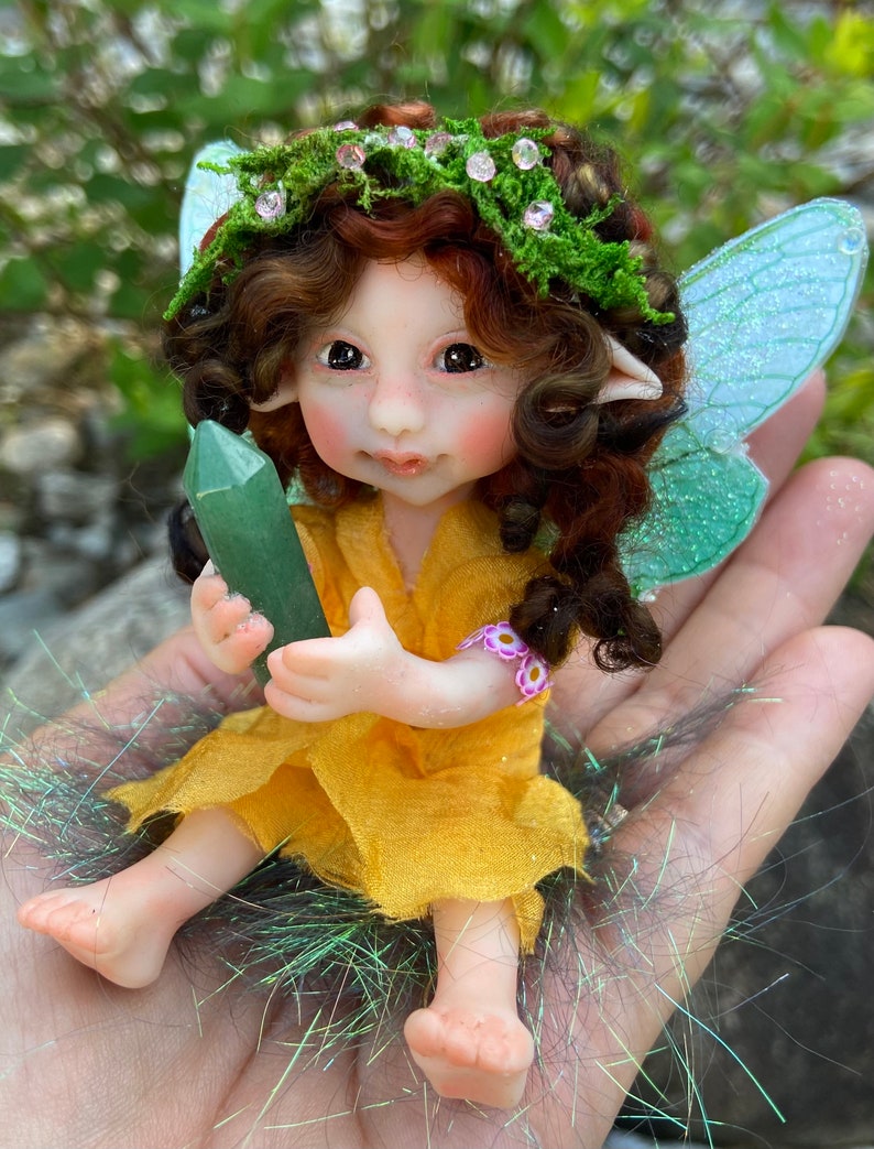 Magic Fairies, Fairy Sculpture with Aventurine Green Crystal, Figurines for Faerie Decor image 9