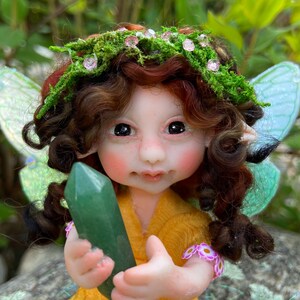 Magic Fairies, Fairy Sculpture with Aventurine Green Crystal, Figurines for Faerie Decor image 4