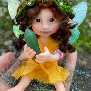Magic Fairies, Fairy Sculpture with Aventurine Green Crystal, Figurines for Faerie Decor image 8