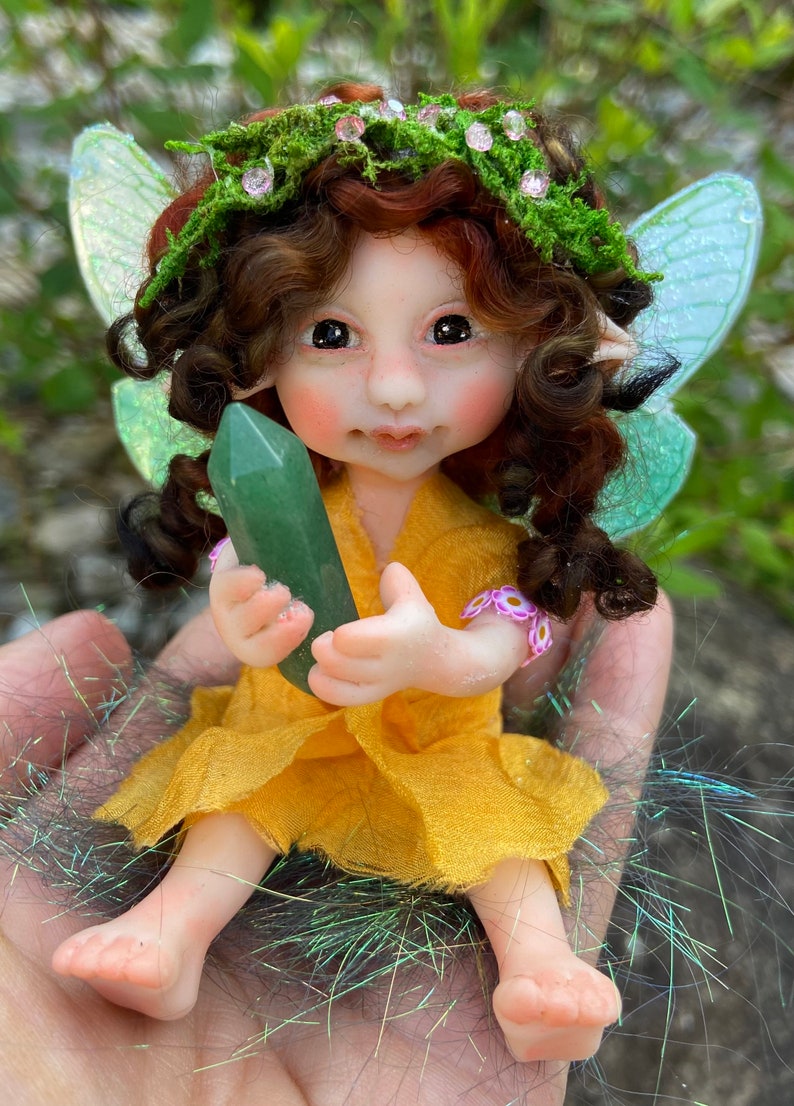 Magic Fairies, Fairy Sculpture with Aventurine Green Crystal, Figurines for Faerie Decor image 8
