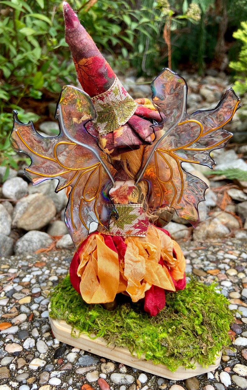 OOAK Witch Fairy Doll Apple Picking, Cute Fall Decor, Handmade Fairies, Unique Figurines for Autumn Decorations, Faerie Art Dolls image 5