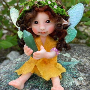 Magic Fairies, Fairy Sculpture with Aventurine Green Crystal, Figurines for Faerie Decor image 2