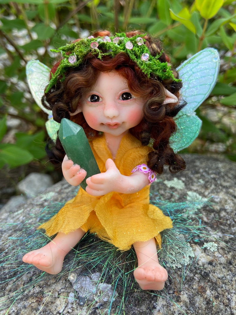 Magic Fairies, Fairy Sculpture with Aventurine Green Crystal, Figurines for Faerie Decor image 2