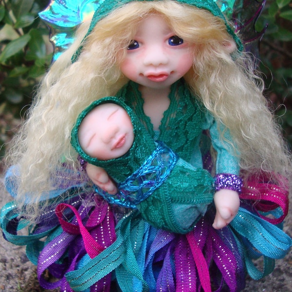 OOAK Fantasy Fairy Polymer Clay Art Doll Sculpture "Mimba & Peeta" Fairies by J. Pollard Creations