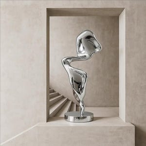 Evolis Chrome Sculpture | Modern Abstract Floor Statue for Interior Design | Luxury Art Object for Home or Office | 180 cm (70.8 inch)
