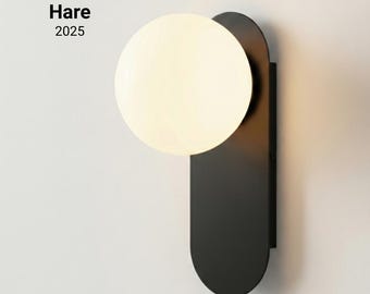 Hare Wall Sconce | Opal Glass Globe and Matte Black Metal Wall Light | Minimal Modern Lighting