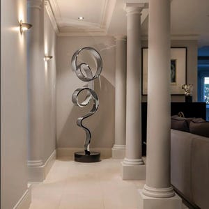Chromis Chrome Sculpture | Modern Spiral Floor Statue | Luxury Abstract Art for Home or Office | Handmade Decor | 180 cm (70.8 inch)
