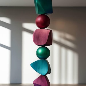 Tall Abstract Totem Sculpture2 – 180cm Handmade Fiberglass Art – Modern Colorful Statement Piece for Home, Office & Gallery Decor