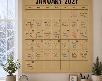 2027 Monthly Calendar Banner Template | 3x3 ft. Canva Editable (Digital Download)