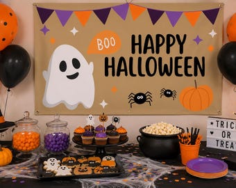 Happy Halloween Party Banner Canva Template Mockup | Edit in Canva | Instant Download | 5x3 ft.