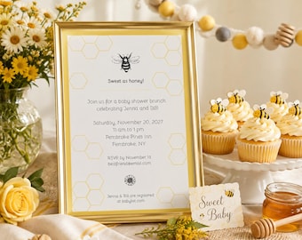 Bee-themed "Sweet as Honey" Baby Shower Invitation Card Canva Template | 5"x7" | Instant Download