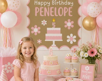 Editable Happy Birthday Cake Banner Template – 3x3 ft, Canva (Digital Download)