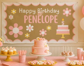 5x3 ft. Happy Birthday Cake and Candle Banner Template | Editable In Canva | Instant Download