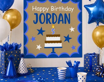 Editable Blue Birthday Cake Banner Template | 3x3 ft (Digital Download)