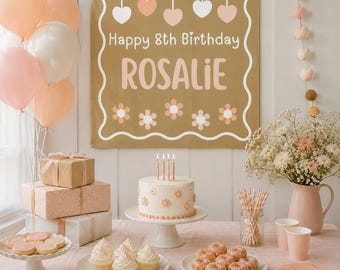 3x3 ft. Happy Birthday Flowers and Hearts Banner Template – Editable Canva Design | Instant Download