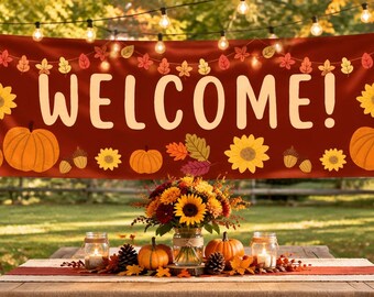 Autumn Welcome Banner | 6x2 ft. Fall Leaves, Pumpkins, Sunflowers (Digital Download)