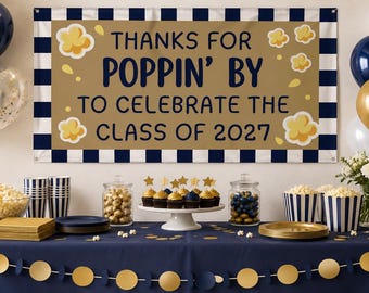 5x3 ft. Popcorn Graduation Party Banner Canva Template Mockup | Edit in Canva | Instant Download