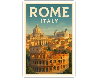 Vintage Rome Kiss-Cut Stickers, Italian Travel Décor, Laptop Decor, Gift for Travelers, Rome Souvenir, Retro Wall Art
