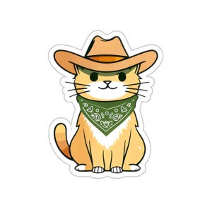 Rustic Cat Cowboy Die-Cut Stickers | Cute Cat Stickers, Laptop Décor, Gift for Cat Lovers, Cowpoke Art, Fun Pet Decor