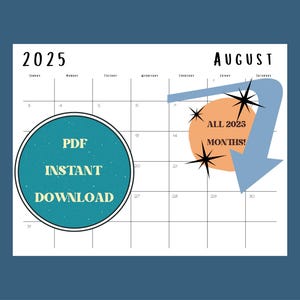 2025 Printable Calendar PDF – Minimalist Monthly Planner, Letter Size, Instant Download, Aesthetic Wall Calendar