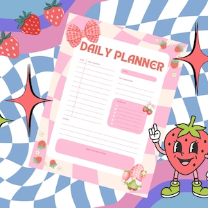 Strawberry Gnome Notepad – Cute Daily Memo Pad, Kawaii Stationery, To-Do List Pad, Cottagecore Gift