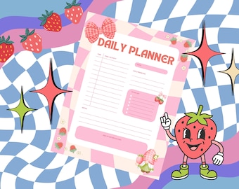 Strawberry Gnome Notepad – Cute Daily Memo Pad, Kawaii Stationery, To-Do List Pad, Cottagecore Gift