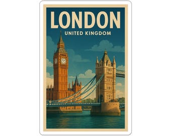London UK Kiss-Cut Stickers, Travel Laptop Decal, Adventure Water Bottle Sticker, Wanderlust Suitcase Sticker, Cityscape Vinyl