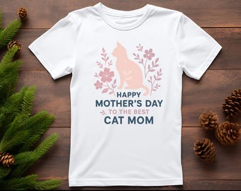 Camiseta Feliz Dia das Mães "Mãe Gata": Design Floral, Camiseta Unissex de Algodão