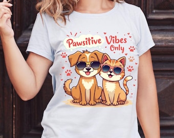 Positive Vibes Cat & Dog T-Shirt - Pet Lover Graphic Tee
