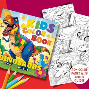 Dinosaurs T-Rex Tyrannosaurus Rex Coloring Pages For Kids Trex Printable PDF Color Book, Toddlers easy preschool coloring childrens activity