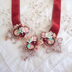 romantic necklace collier romantique cabochon sur dentelle et cristal image 6