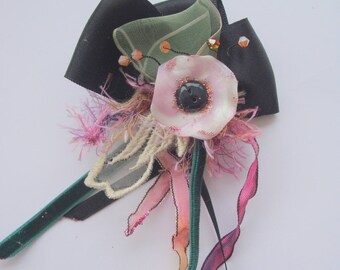 floral brooch,  broche florale le pavot rose