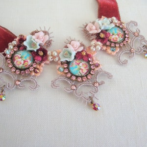 romantic necklace collier romantique cabochon sur dentelle et cristal image 7