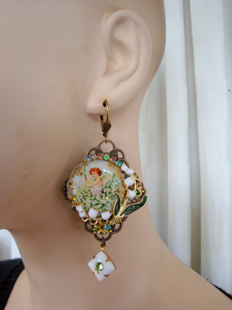 lily of the valley angel earrings boucles d'oreilles ange dans le muguet fait main image 2
