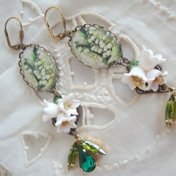 lily of the valley earrings boucles d'oreilles muguet fait main