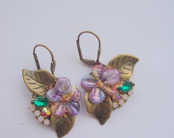 violets earrings Boucles d'oreilles mes amours de violettes