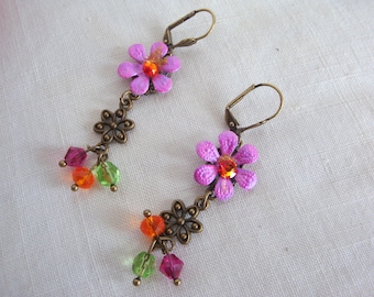 floral earrings rose boucles d'oreilles de printemps fleurs roses