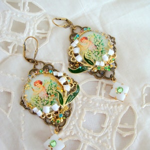 lily of the valley angel earrings boucles d'oreilles ange dans le muguet fait main image 5